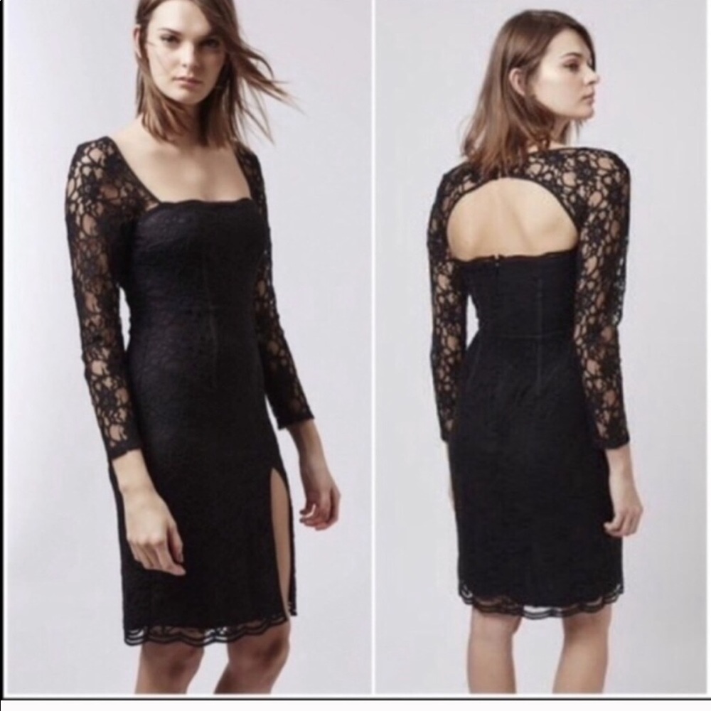 Topshop Long Sleeve Lace Black Cocktail Dress NWT